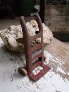 Small Primitive Antique Toy Hand Trolley Original Red Fish Wood Wheels