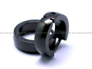 Pair Black S/Steel Hinged Huggie Hoop Mens Earrings E62  