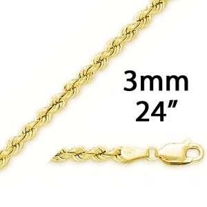 10K YELLOW GOLD NEW ROPE LINK CHAIN NECKLACE 3MM 24  