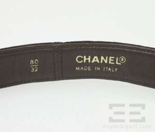 Chanel Brown Suede & Brass Monogram Buckle Belt Size 80/32  