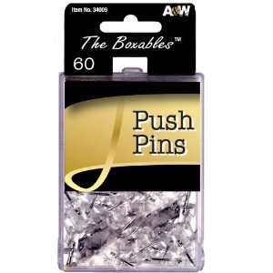   Boxable Push Pins, 60 Count Box, Clear (34009)