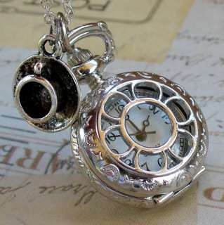 TEA TIME Watch necklace pendant Alice in Wonderland  