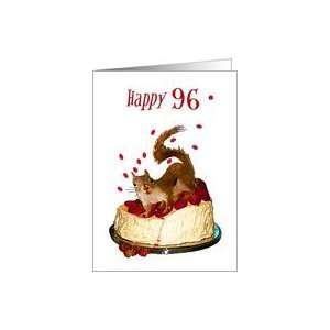 Birthday, 96, Funny,Strawberry Topped Cake With Startled Squirrel on 
