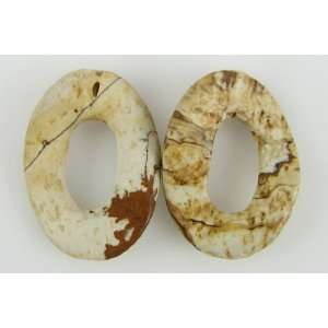  30mm picture jasper wavy oval donut pendant 2 beads