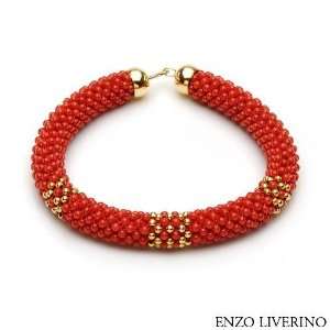 ENZO LIVERINO 18K Yellow Gold Coral Ladies Bracelet. Length 8.75 in 