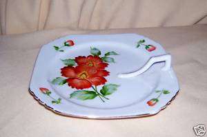 MADE IN OCCUPIED JAPAN CANDY DISH Handle ORANGE FLOWERS  