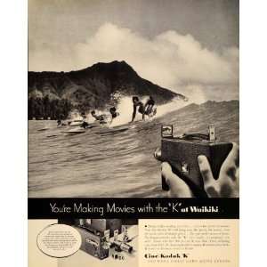 1934 Ad Cine Kodak K Movie Camera Film Surfing Surfer   Original Print 