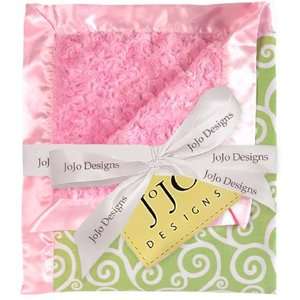   Minky and Satin Pink and Green Baby Blanket by JoJO Designs Baby