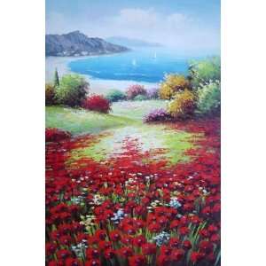  Italy Tuscany Coastal Red Poppy Landscape Oil Painting 36 
