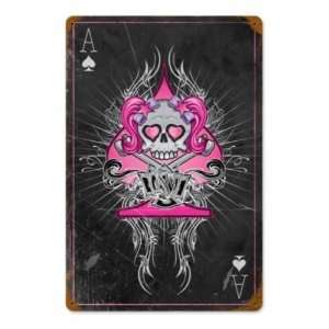  Pink Ace Skull Vintage Metal Sign Cards Poker
