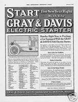 1913 VINTAGE AD   GRAY & DAVIS ELECTRIC STARTER 1 11  