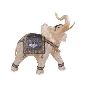 Resin Faux Marble Look Thai Elephant With Raised Trunk Staue Figurine 