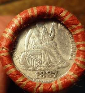 Wheat Cent Roll w/ VF 1877 Seated Liberty Dime & VF 1893 IH Cent 
