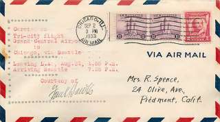 1933 Frank Hawks Signed & Flown Cover   Los Angeles Seattle Chicago 