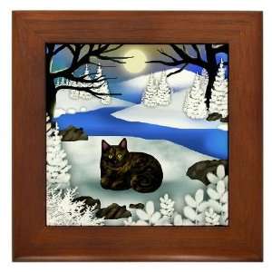  TORTOISESHELL CAT FROZEN RIVER Pets Framed Tile by 