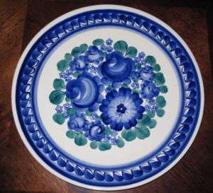 Fajans Pottery Handpainted Blue Floral Hanging Plate Dish Roses Wall 