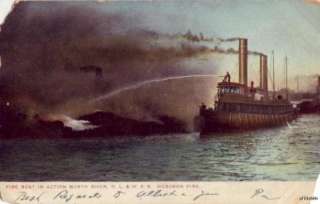 FIRE BOAT IN ACTION NORTH RIVER HOBOKEN, NJ 1906  