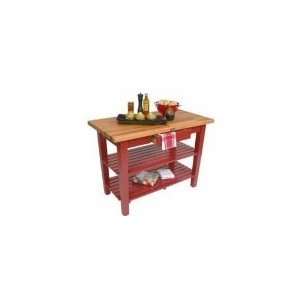   Oak C Table, 2 Shelves, 48 x 35 in H, Barn Red