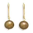   Gold Lever Back Earrings With Brown Cultured Freshwater Pearl Drops