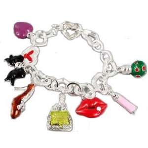   exy Lips, Shoe, Perfume, Hearts & Handbag Charm Bracelet Jewelry