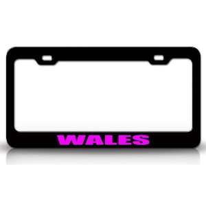 WALES Country Steel Auto License Plate Frame Tag Holder, Black/Pink