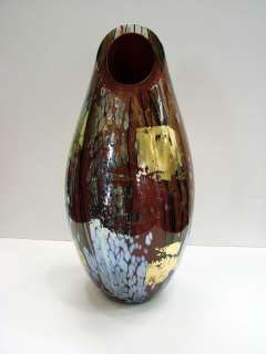 Tim Lazer Chinese Red Glass Vase w/Dichroic Glass 20  