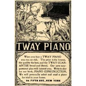 1905 Ad Tway Piano Musical Instrument NY Angel Birds   Original Print 
