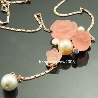18K Rose Gold GP Pink Flower Swarovski Crystal Jewelry Set Necklace 
