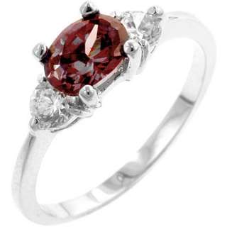 CT OVAL CUBIC ZIRCONIA SIMULATED RUBY 3 STONE RING  