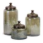 CC Home Furnishings Set of 3 Decorative Green Tinted Kitchen Canisters