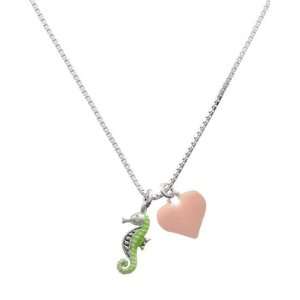  Green Seahorse and Pink Heart Charm Necklace Jewelry