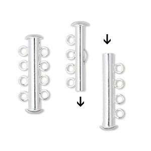 Silver Plated 4 Strand Locking Slide Tube Clasp 26mm  