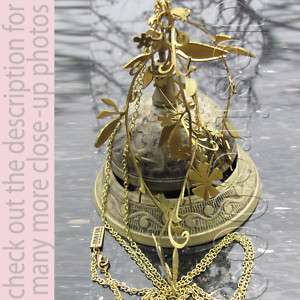 Mafia Gold Bronze Floral 3D Bird Cage Long Necklace  