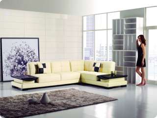 Modern leather sectional sofa chaise endtables set  