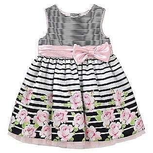Girls Infant/Toddler Sleeveless Striped Dress With Rose Border 