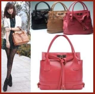   Leather Celebrity Style Lock Top Handle Shoulder Bag 3 colors  