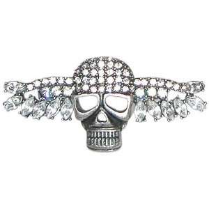   Skull with Wings Rhinestone Ring In Burnished Silver Jewelry