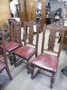 NICE CARVED FRENCH OAK ANTIQUE DINING ROOM CHAIRS 07BE260  