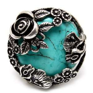 Gothic Victorian Antique flower chunky Turquoise ring