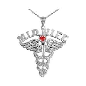  NursingPin   Midwife Necklace with Ruby in Sterling Silver 
