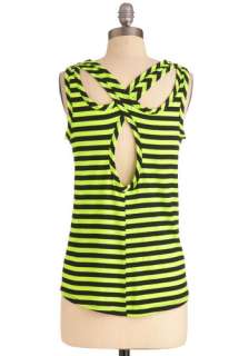 Bright Back Atcha Top   Mid length, Casual, Black, Stripes, Cutout 