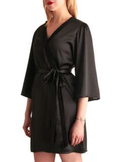 Elegance at Its Best Robe in Black   Black, Solid, Lace, Trim, Wrap, 3 