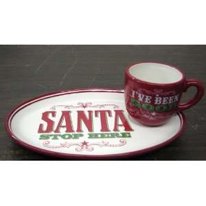   Christmas 20112098 Santa Stop Here Cookie Plate & Cup 
