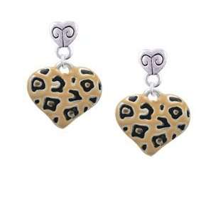  Tan Cheetah Print Heart   Silver Plated Mini Heart Charm 