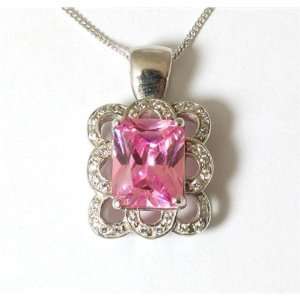  9ct White Gold Pink CZ Fancy Pendant on 18 Chain Jewelry