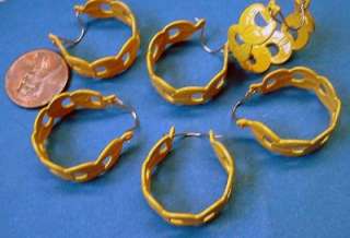 Vintage Enameled Metal Yellow Open Work Hoop Earrings 3 Pair  