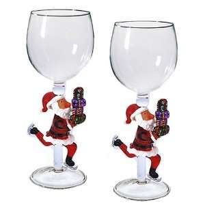  Pair of Santa Skates Wine Glasses