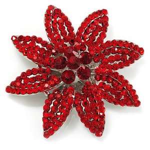   Hot Red Swarovski Crystal Bridal Corsage Brooch (Silver Tone) Jewelry