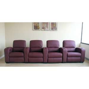  4 Seat Theater Seating with Cup Holders in Burgundy 