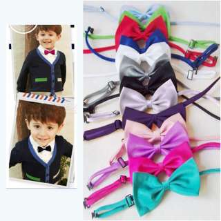   Kids Boys Toddler Solid Color Wedding Child Neck Bow Ties  